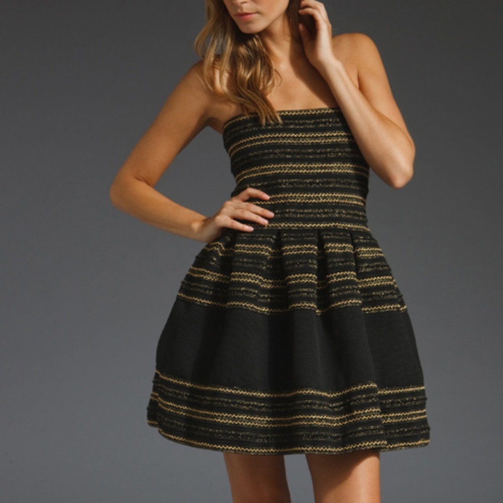 Pleasure Doing Business Blk Gold Strapless Dress